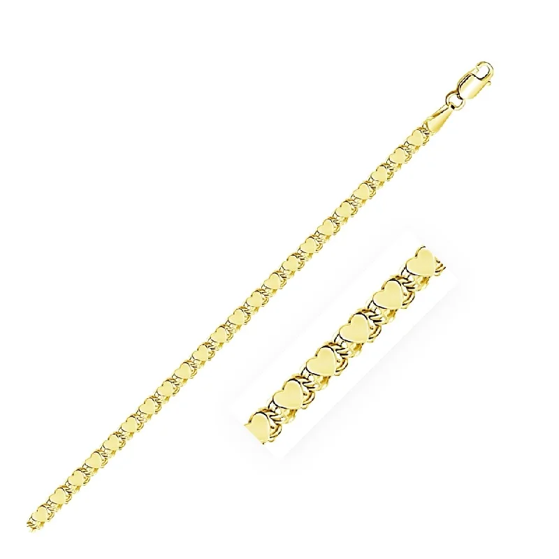 Trendy stackable rings for women-2.9mm 14k Yellow Gold Heart Bracelet