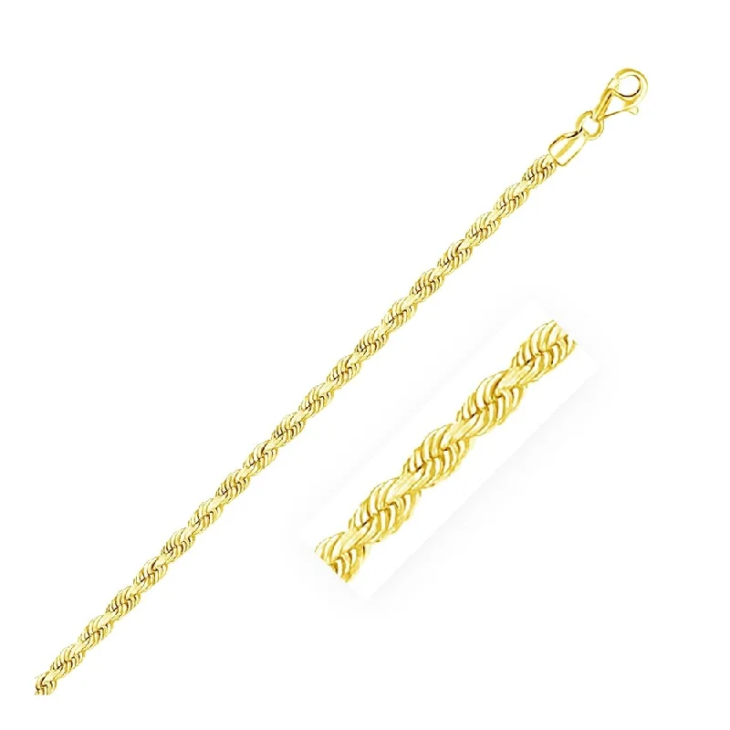 Trendy layered rings for women-3.0mm 14k Yellow Gold Solid Diamond Cut Rope Bracelet