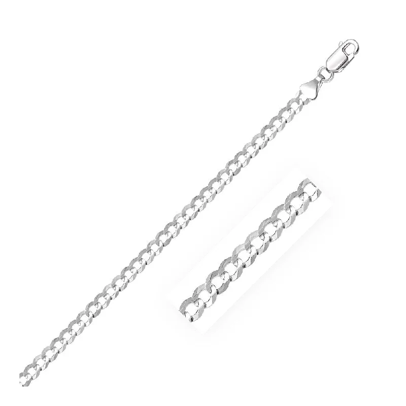 Trendy stackable bracelets for women-3.6mm 14k White Gold Solid Curb Bracelet