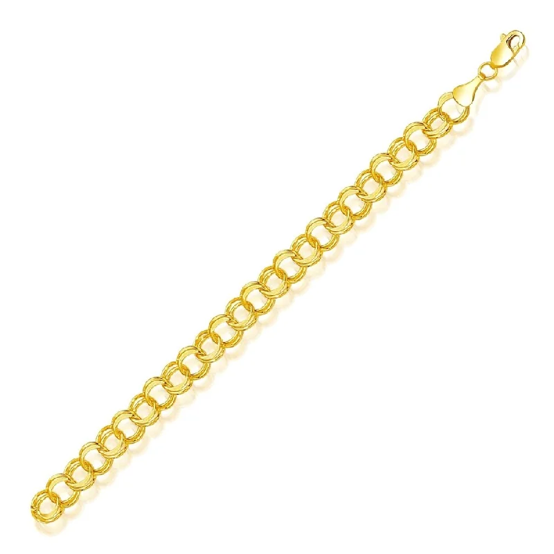 Luxury diamond pendants under 200-8.0 mm 14k Yellow Gold Solid Double Link Charm Bracelet