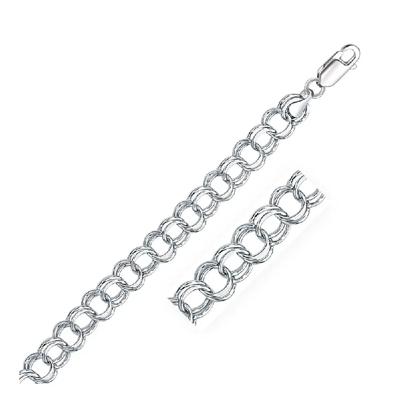 Designer sapphire rings under 50-9.0 mm 14k White Gold Solid Double Link Charm Bracelet