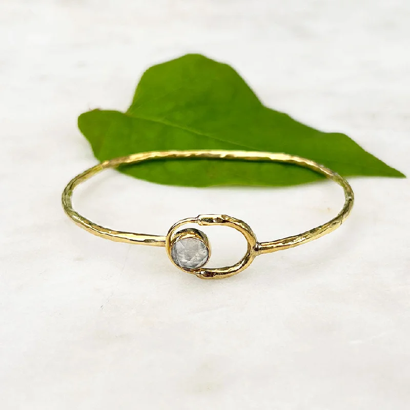 Trendy layered anklets for summer-Moonstone Circle Cuff Bracelet, India