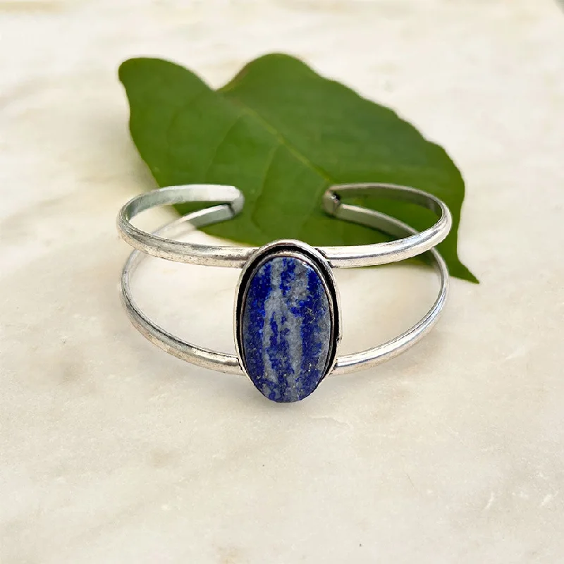 Stylish hoop earrings in gold-Semi-Precious Stone Cuff - Lapis, India