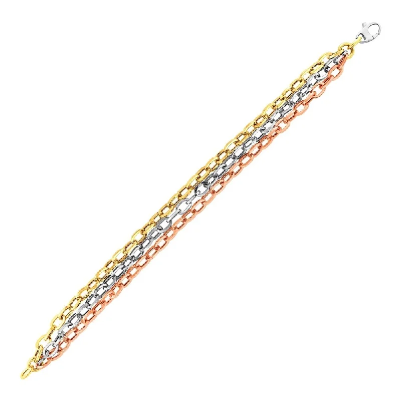 Affordable hoop earrings for daily-ThreeStrand Oval Link Bracelet in 14k Tri Color Gold