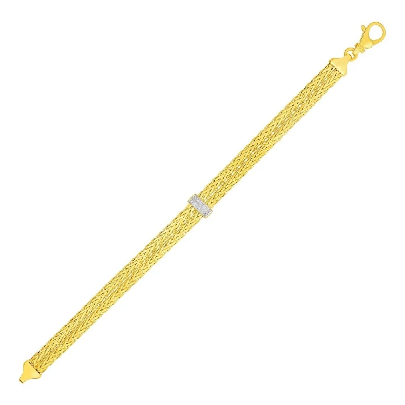 Cute charm necklaces for teens-Two Strand Woven Rope Bracelet with Diamond Accents in 14k Yellow Gold