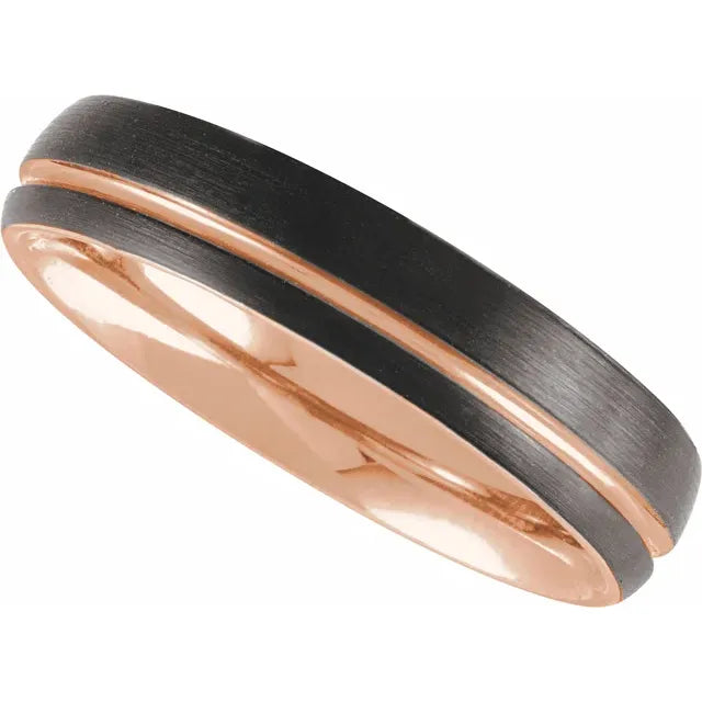 Stylish silver cuffs for women-18K Rose Gold PVD & Black PVD Tungsten 5 mm Grooved Band