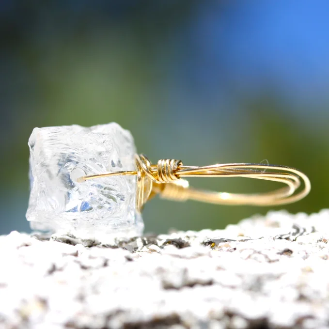 Affordable silver bangles-Ice Cold Ring - 18k Gold & Raw Crystal Wire Wrapped Ring