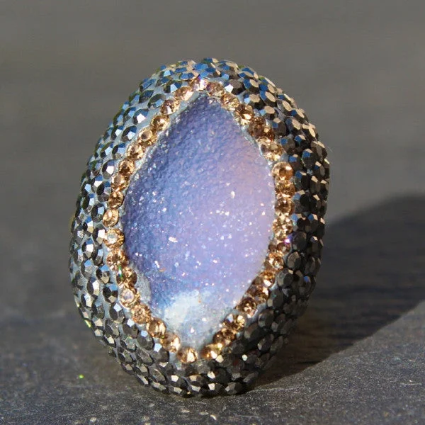 Designer pearl earrings on discount-Mood Ring - 24k Gold Sky Druzy & Swarovski Crystal Cocktail Ring