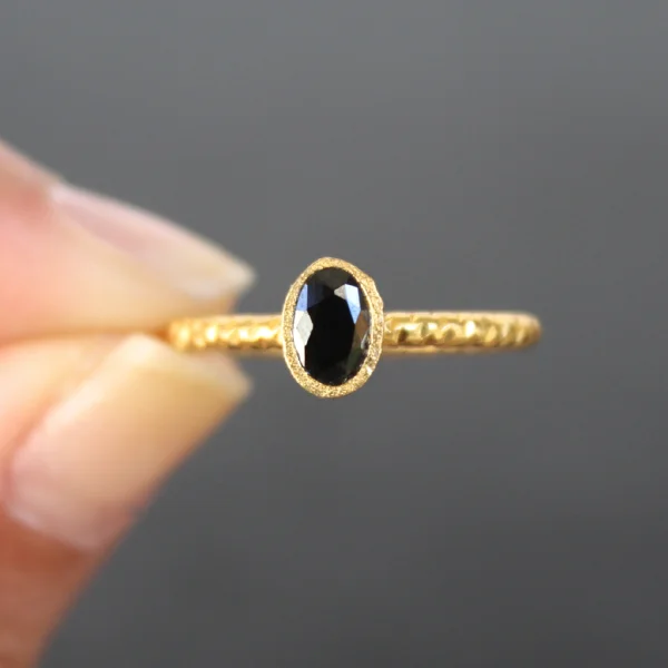 Chic minimalist bracelets-Nara Ring - 24k Gold Dipped Black Onyx Crystal Solitaire Stackable Ring