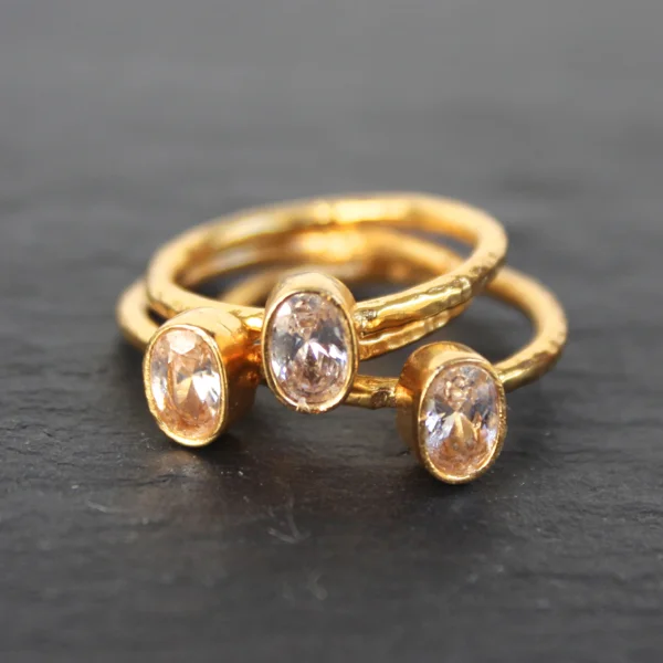 Affordable pearl rings for women-Nara Ring - 24k Gold Dipped Clear Crystal Solitaire Stackable Ring