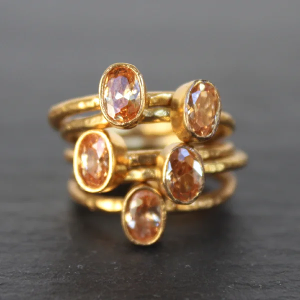 Trendy layered rings for women-Nara Ring - 24k Gold Dipped Light Orange Topaz Crystal Solitaire Stackable Ring