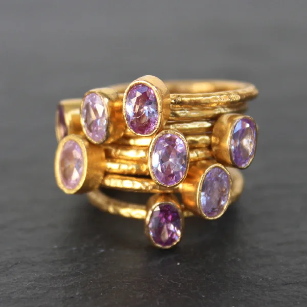 Luxury diamond necklaces for women-Nara Ring - 24k Gold Dipped Light Purple Amethyst Crystal Solitaire Stackable Ring