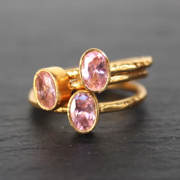 Stylish drop earrings for evening-Nara Ring - 24k Gold Dipped Pink Crystal Solitaire Stackable Ring