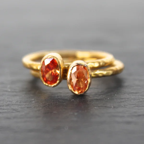 Stylish hoop earrings in gold-Nara Ring - 24k Gold Dipped Orange Topaz Crystal Solitaire Stackable Ring