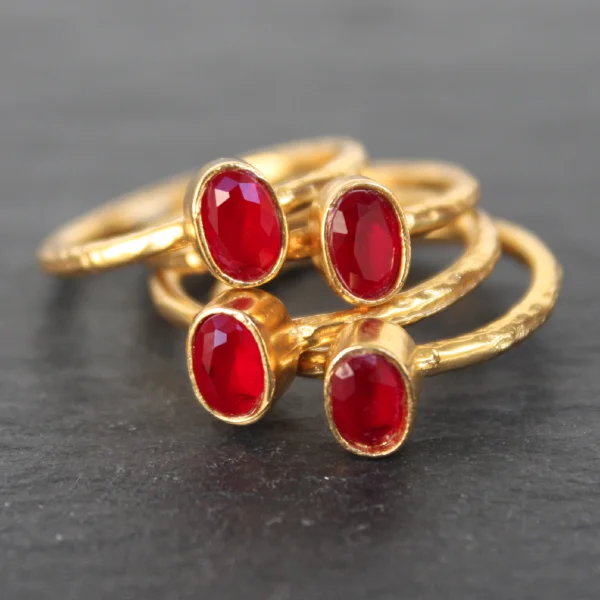 Chic rose gold rings-Nara Ring - 24k Gold Dipped Ruby Red Crystal Solitaire Stackable Ring