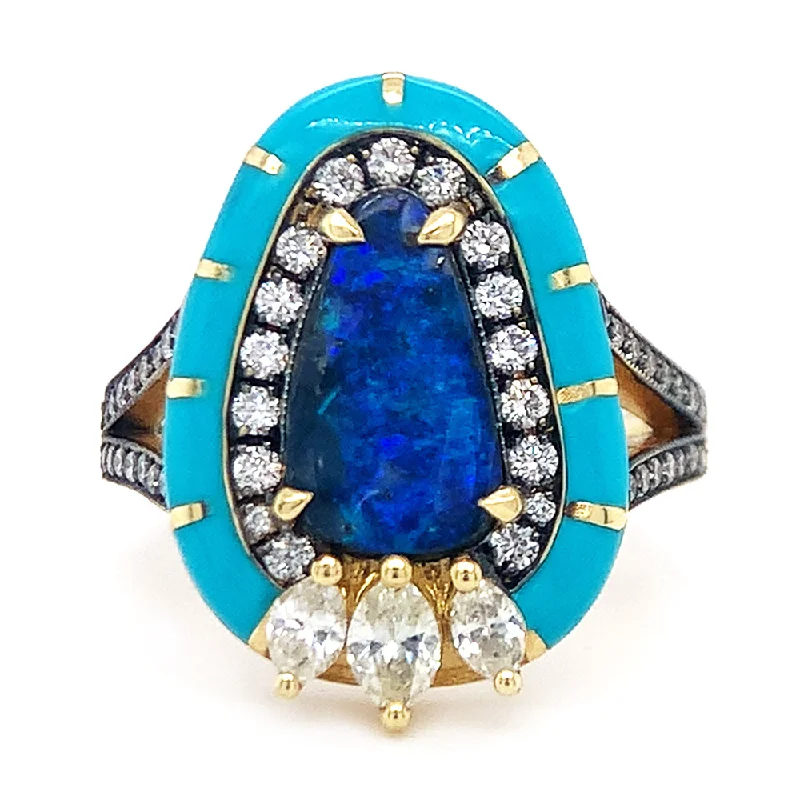 Luxury sapphire earrings for women-Freeform Opal, Diamond, & Enamel Ring - "Cleopatra"