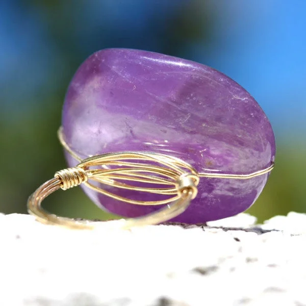 Elegant opal earrings for women-Purple Haze Ring - 18k Gold & Purple Amethyst Wire Wrapped Ring