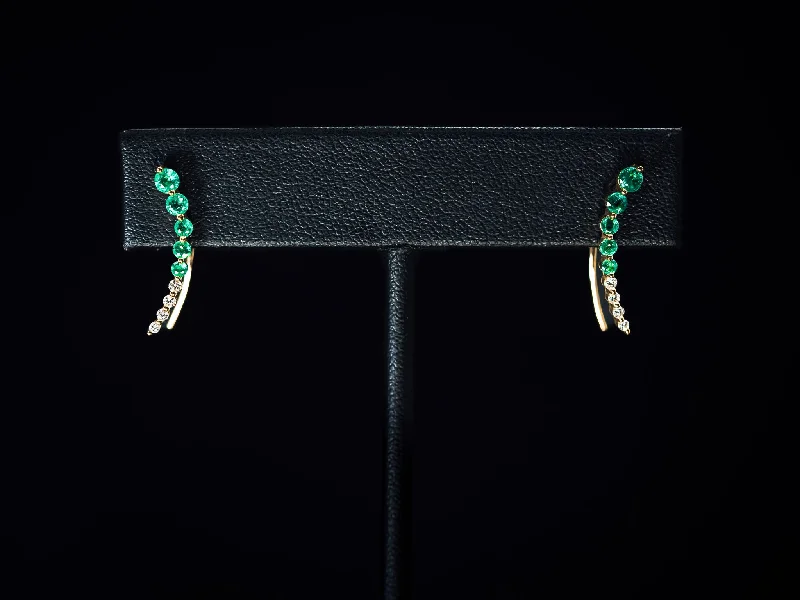 Trendy hoop earrings in rose gold-14k Yellow Gold Emerald and Diamond Drop Earrings