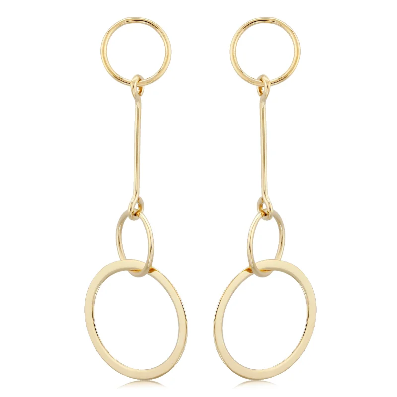 Stylish drop earrings for evening-14k Yellow Gold Hanging Circles Earrings