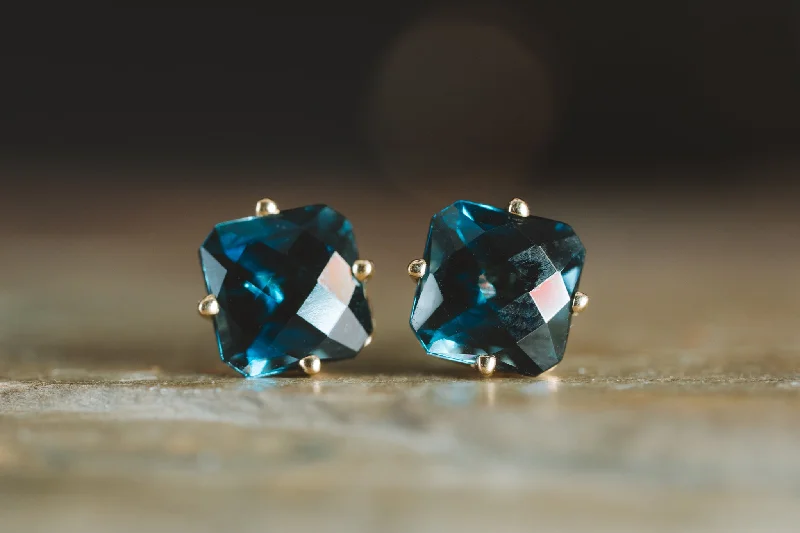 Designer sapphire rings under 50-14k Yellow Gold London Blue Topaz Stud Earrings