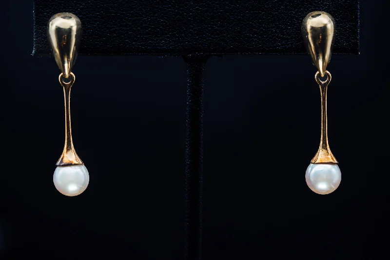 Affordable birthstone jewelry sets-14k Yellow Gold Pearl Drop Earrings