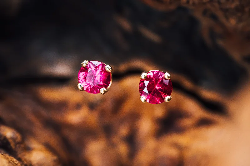 Casual beaded necklaces for summer-14k Yellow Gold Pink Tourmaline Studs