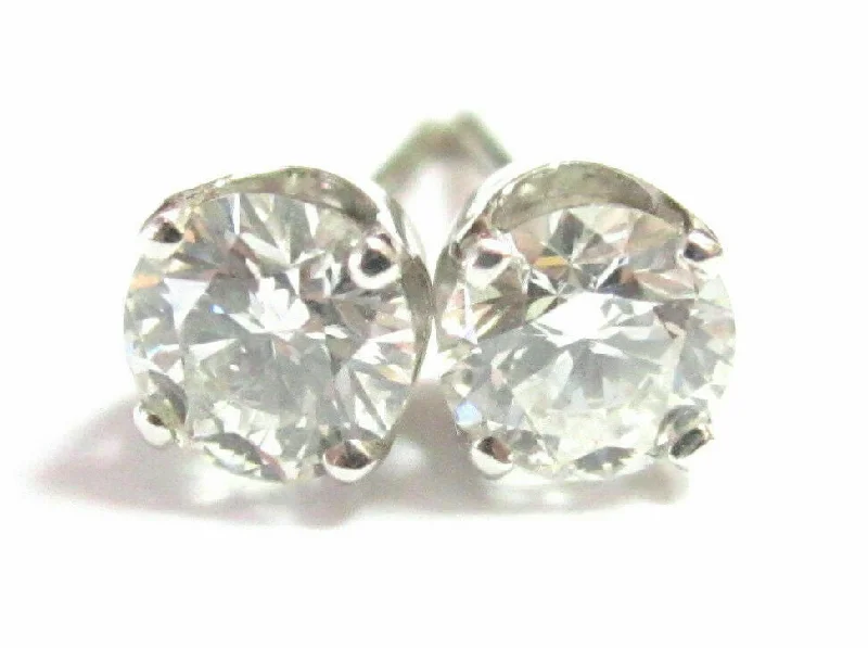 Trendy hoop earrings for evening-.69 Total Carats Round Cut Diamond Stud Earrings Push Back G-H SI1 14k WhiteGold