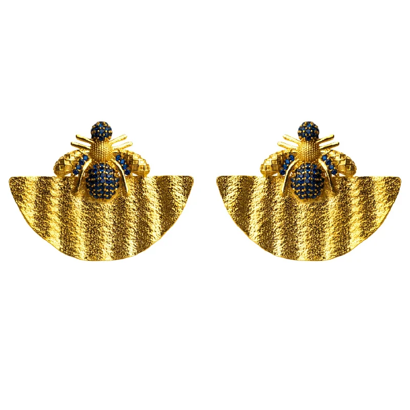 Designer pearl bracelets on sale-Abundance Honey Bee Sapphire & Gold Chunky Earrings