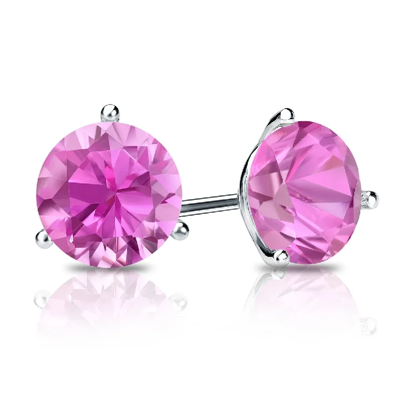 Luxury diamond necklaces for women-Auriya 14k Gold 1ctw Solitaire Pink Sapphire Gemstone Stud Earrings Martini-set