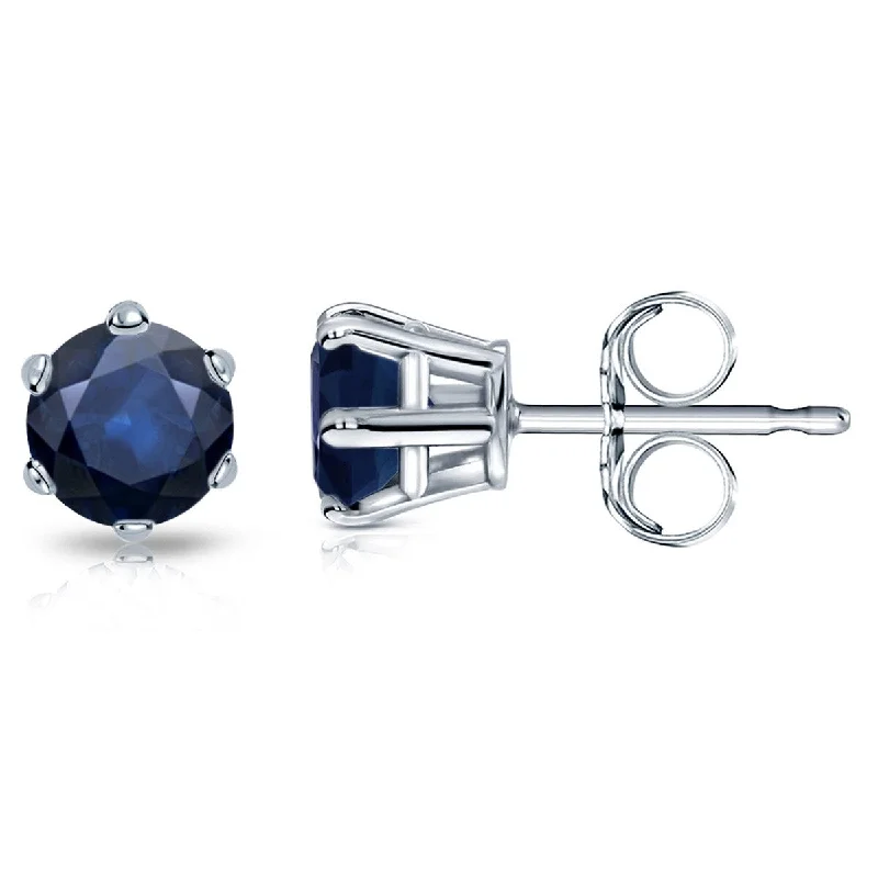 Stylish silver cuffs for women-Auriya 14k Gold Round Sapphire Solitaire Stud Earrings 1ct TGW 6-Prong