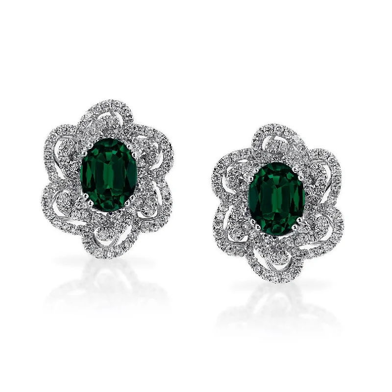 Elegant gold stud earrings-Auriya 2 1/4ct Fancy Oval-cut Emerald Halo Diamond Stud Earrings 9/10ctw 18k Gold