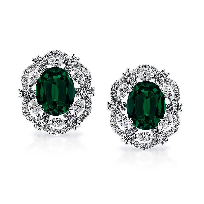 Elegant diamond stud earrings-Auriya 4 9/10ct Fancy Oval-cut Emerald Halo Diamond Stud Earrings 1 3/4ctw 18k Gold