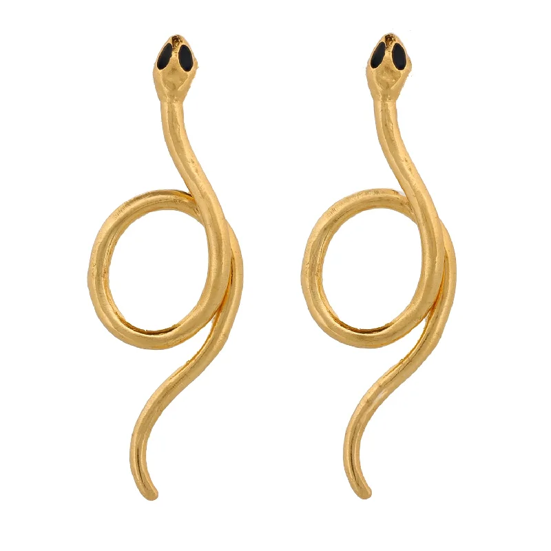 Designer opal necklaces under 100-Onyx Eyed Serpent Gold Earrings