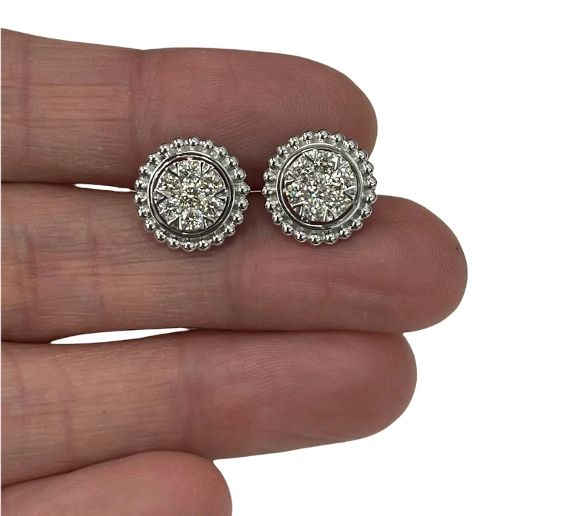 Vintage-inspired stud earrings-Round Brilliants Illusion Diamond Stud Earrings White Gold