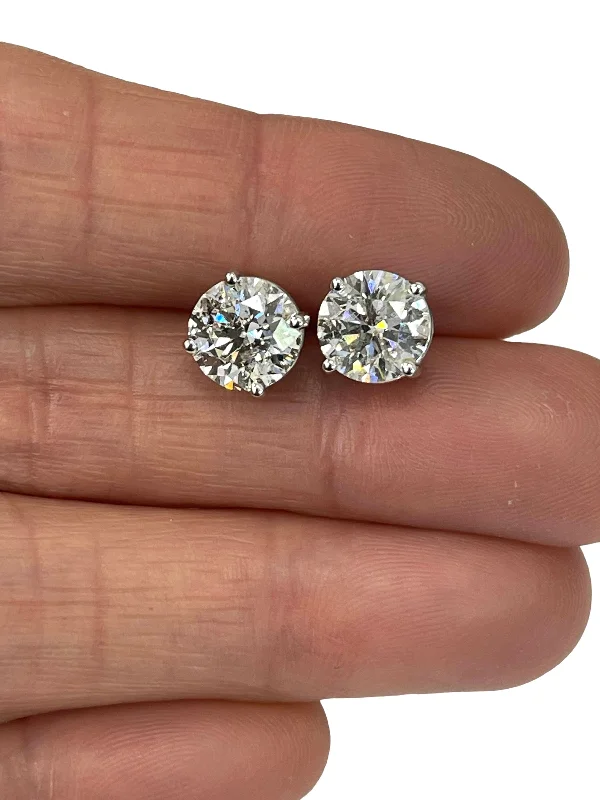 Luxury diamond rings for engagement-Round Brilliants Stud Diamond Earrings 3.02 Total Carats White Gold