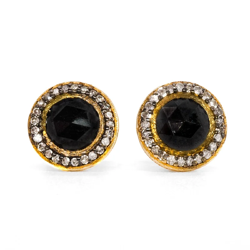 Luxury ruby earrings for parties-Solid Gold Black Diamonds Stud Earrings