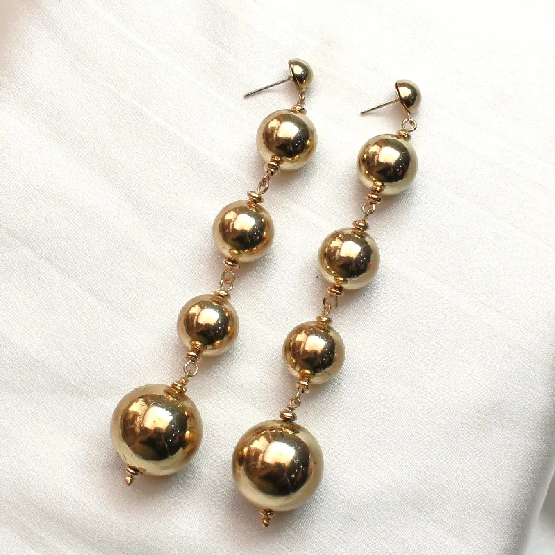 Chic rose gold bracelets-TFC Bold Bead Gold Plated Long Dangler Earrings