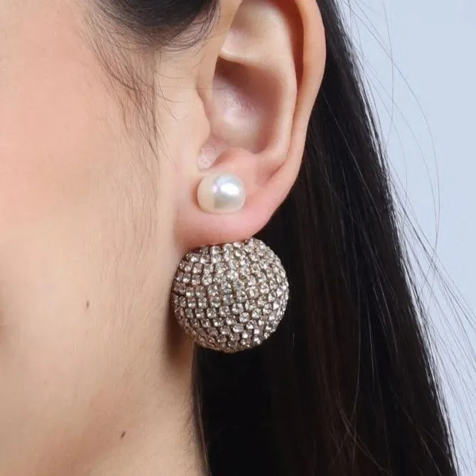 Casual charm rings for women-TFC Rhinestone & Pearl Festive 2 Way Stud Earrings