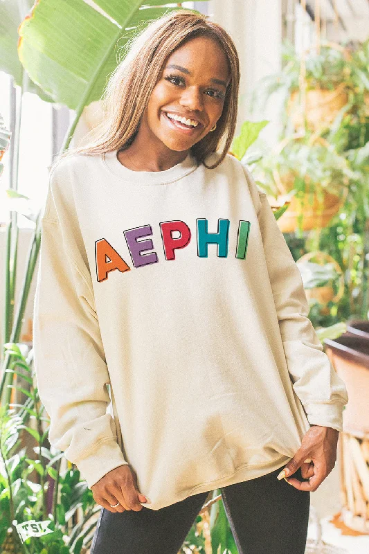 Casual t-shirts for women-Alpha Epsilon Phi Stencil Crewneck