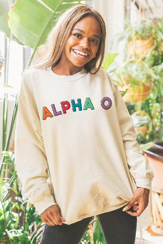 Elegant satin tops for women-Alpha Omicron Pi Stencil Crewneck