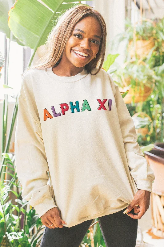 Affordable rompers for summer-Alpha Xi Delta Stencil Crewneck