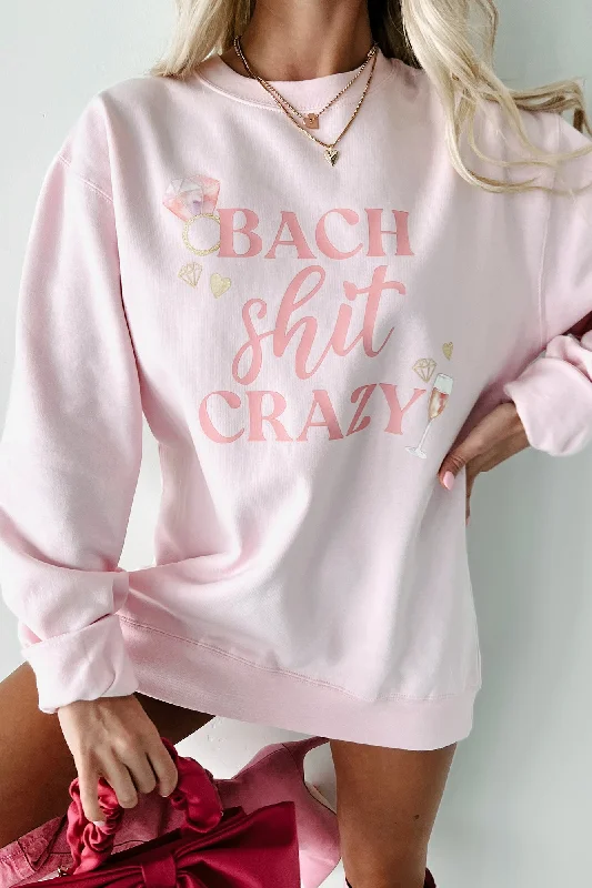 Vintage leather pants for women-"Bach Shit Crazy" Graphic Crewneck (Light Pink) - Print On Demand