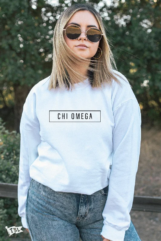 Vintage denim jackets for women-Chi Omega Blocked Crewneck