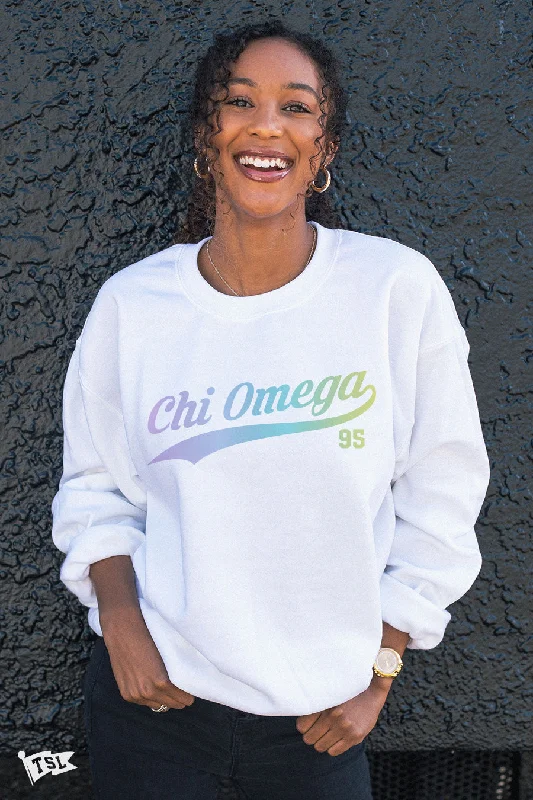 Affordable denim overalls for women-Chi Omega Fenway Crewneck