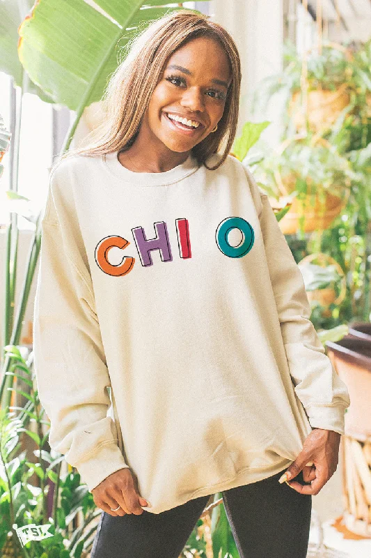 Casual graphic tees for women-Chi Omega Stencil Crewneck