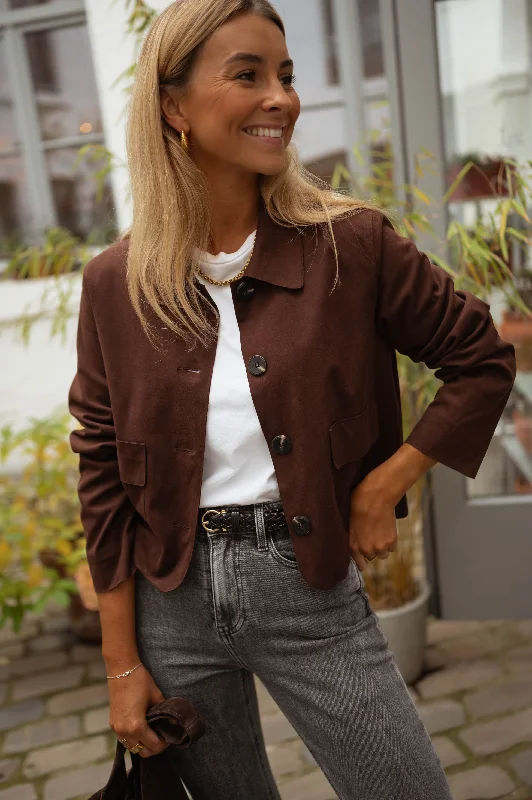 Stylish crop tops for summer-Chocolate Omer Jacket