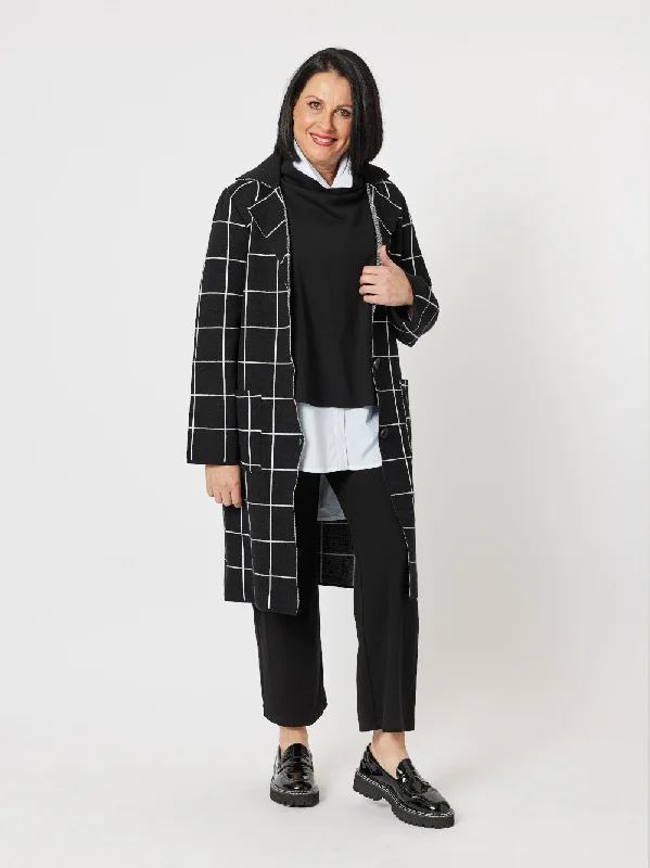 Affordable hoodies for women-Clarity Check Knit Jacket Black