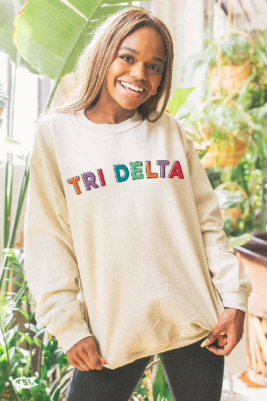 Trendy tie-dye shirts for teens-Delta Delta Delta Stencil Crewneck