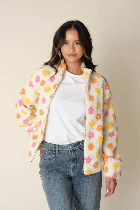 Affordable boho jackets for fall-Ecru Floral Danilo Polar Fleece Jacket