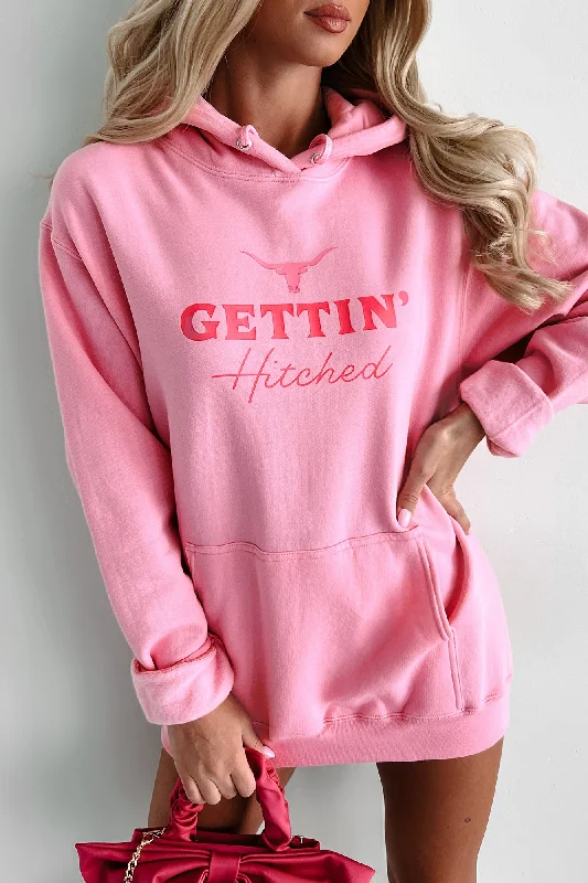 Affordable jumpsuits for women-"Gettin' Hitched" Graphic Hoodie (Candy Pink) - Print On Demand